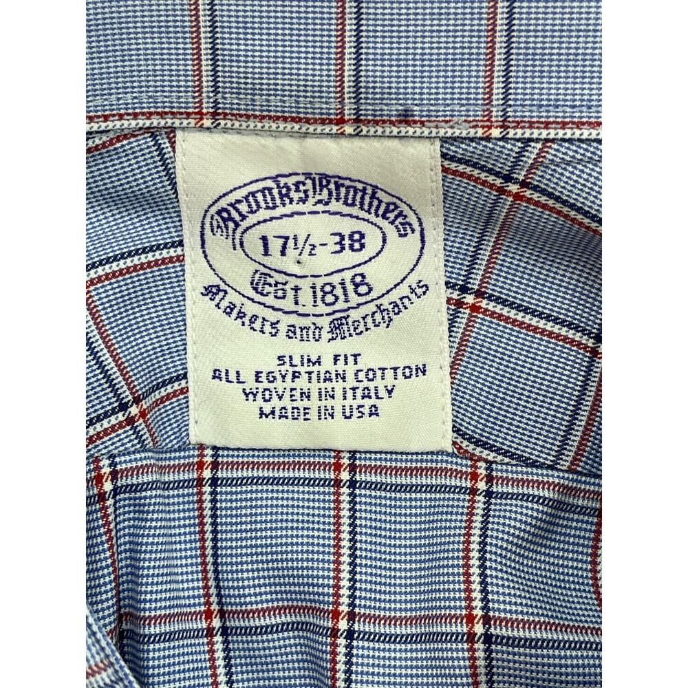 Brooks Brothers Shirt Men 17.5 -38 Plaid 100% Cotton Slim Fit Button Up Made USA - Picture 4 of 8